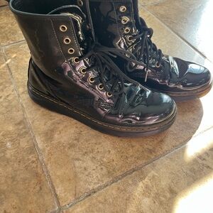 Black Patent Leather Lace-Up Boots